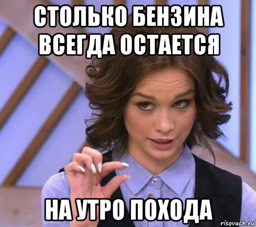 столько бензина всегда остается на утро похода, Мем Шурыгина показывает на донышке