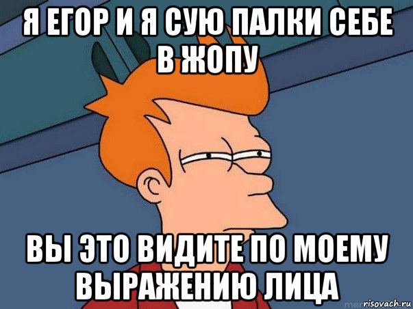 я егор и я сую палки себе в жопу вы это видите по моему выражению лица, Мем  Фрай (мне кажется или)