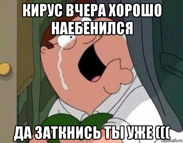 кирус вчера хорошо наебенился да заткнись ты уже (((, Мем Гриффин плачет