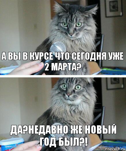 а вы в курсе что сегодня уже 2 марта? да?недавно же новый год был?!, Комикс  кот с микрофоном