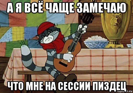 а я всё чаще замечаю что мне на сессии пиздец, Мем Грустный Матроскин с гитарой