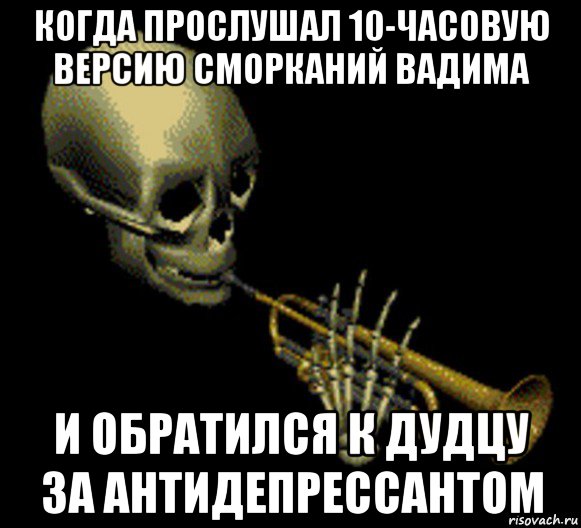 когда прослушал 10-часовую версию сморканий вадима и обратился к дудцу за антидепрессантом, Мем Мистер дудец