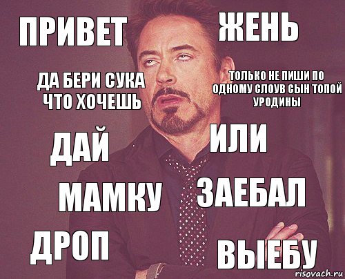 Привет жень дай дроп заебал или мамку выебу ДА БЕРИ СУКА ЧТО ХОЧЕШЬ ТОЛЬКО НЕ ПИШИ ПО ОДНОМУ СЛОУВ СЫН ТОПОЙ УРОДИНЫ, Комикс мое лицо