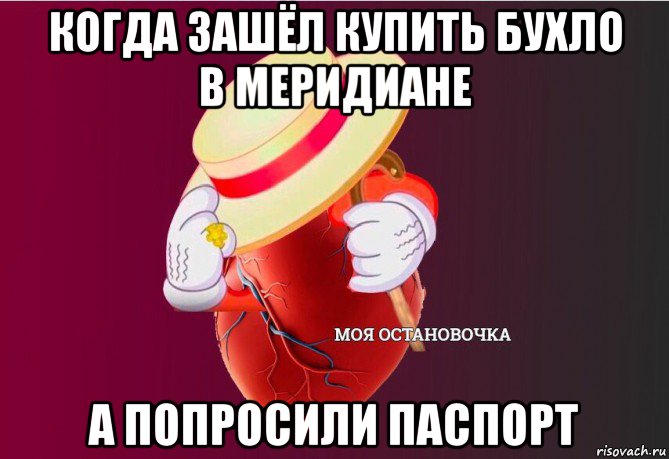 когда зашёл купить бухло в меридиане а попросили паспорт, Мем   Моя остановочка