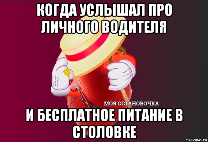 когда услышал про личного водителя и бесплатное питание в столовке, Мем   Моя остановочка