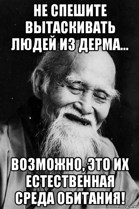 не спешите вытаскивать людей из дерма... возможно, это их естественная среда обитания!, Мем мудрец улыбается