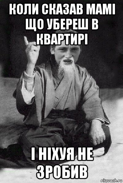 коли сказав мамі що убереш в квартирі і ніхуя не зробив, Мем Мудрий паца