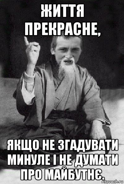 життя прекрасне, якщо не згадувати минуле і не думати про майбутнє., Мем Мудрий паца