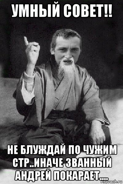 умный совет!! не блуждай по чужим стр..иначе званный андрей покарает...., Мем Мудрий паца