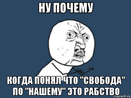 ну почему когда понял что "свобода" по "нашему" это рабство, Мем Ну почему