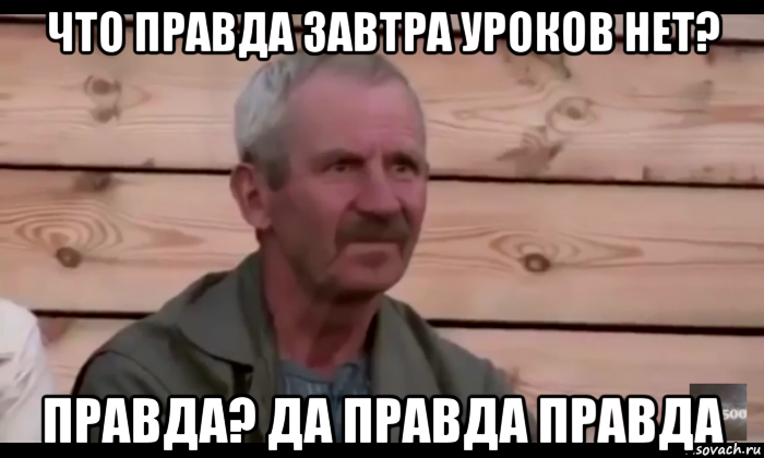 что правда завтра уроков нет? правда? да правда правда, Мем  Охуевающий дед