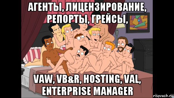 агенты, лицензирование, репорты, грейсы, vaw, vb&r, hosting, val, enterprise manager, Мем Питер Гриффин и геи