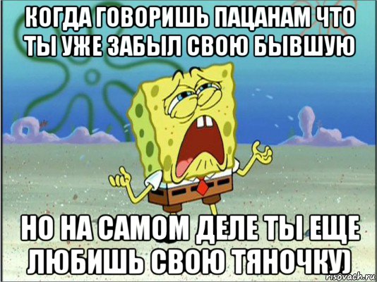 когда говоришь пацанам что ты уже забыл свою бывшую но на самом деле ты еще любишь свою тяночку), Мем Спанч Боб плачет