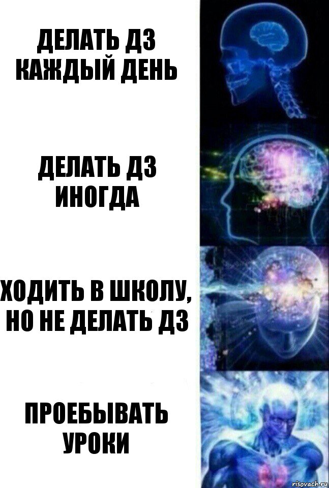 делать дз каждый день делать дз иногда ходить в школу, но не делать дз проебывать уроки, Комикс  Сверхразум