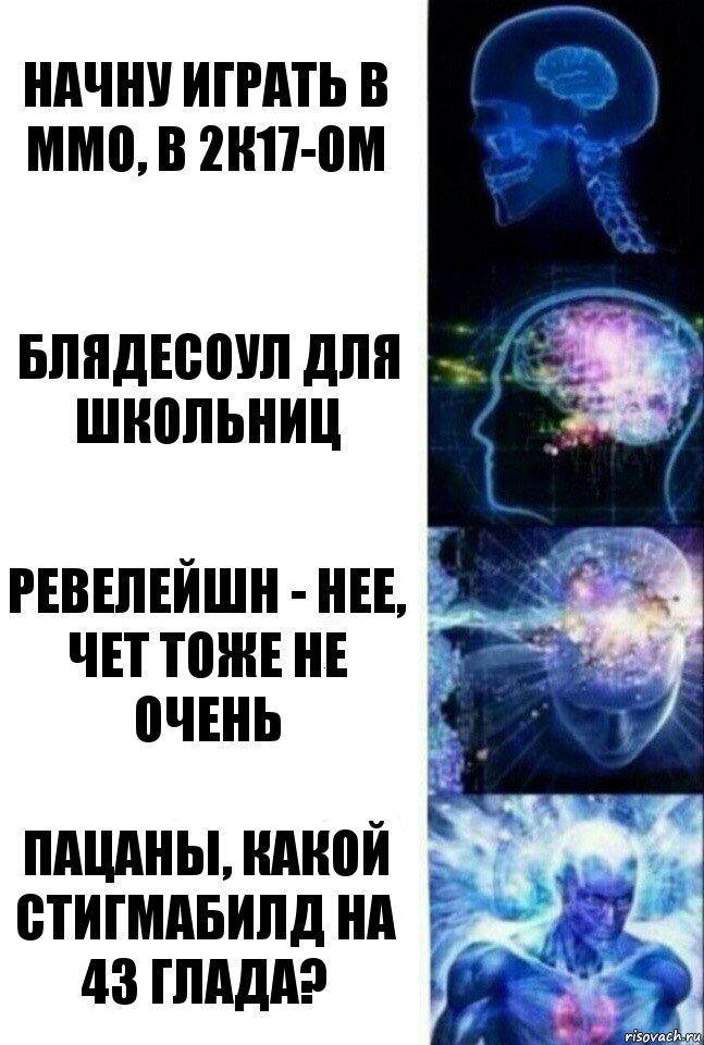 Начну играть в ммо, в 2к17-ом Блядесоул для школьниц Ревелейшн - нее, чет тоже не очень Пацаны, какой стигмабилд на 43 глада?, Комикс  Сверхразум