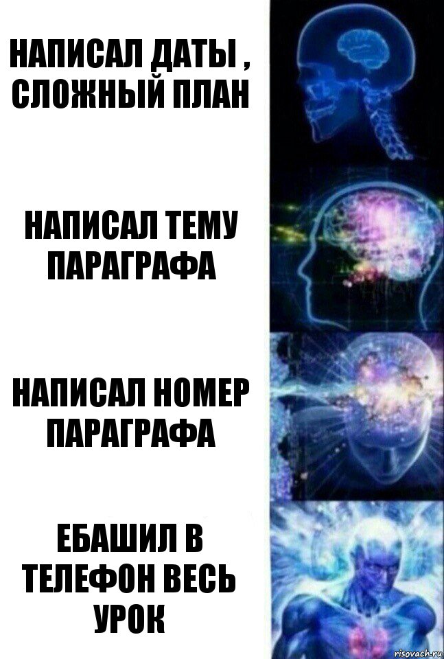 Написал даты , сложный план Написал тему параграфа Написал номер параграфа Ебашил в телефон весь урок, Комикс  Сверхразум