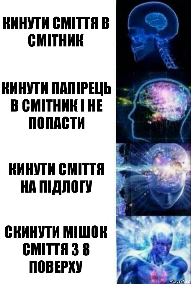 кинути сміття в смітник кинути папірець в смітник і не попасти кинути сміття на підлогу скинути мішок сміття з 8 поверху, Комикс  Сверхразум