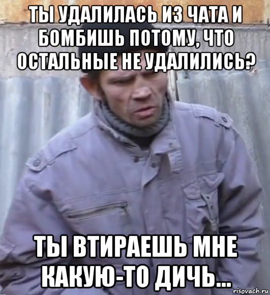 ты удалилась из чата и бомбишь потому, что остальные не удалились? ты втираешь мне какую-то дичь...