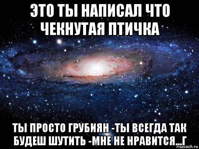 это ты написал что чекнутая птичка ты просто грубиян -ты всегда так будеш шутить -мне не нравится...г, Мем Вселенная