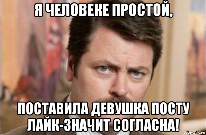 я человеке простой, поставила девушка посту лайк-значит согласна!, Мем  Я человек простой