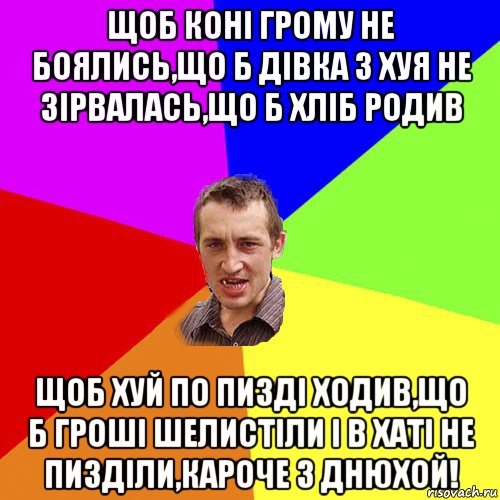 щоб коні грому не боялись,що б дівка з хуя не зірвалась,що б хліб родив щоб хуй по пизді ходив,що б гроші шелистіли і в хаті не пизділи,кароче з днюхой!, Мем Чоткий паца