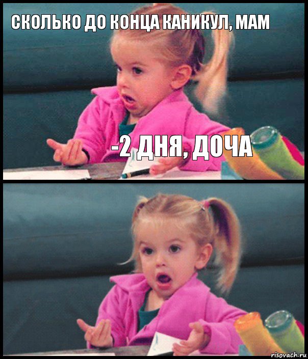 сколько до конца каникул, мам -2 дня, доча  , Комикс  Возмущающаяся девочка