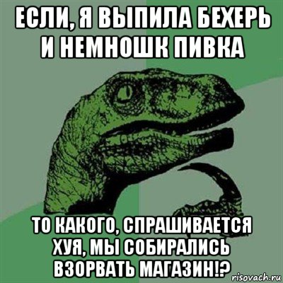 если, я выпила бехерь и немношк пивка то какого, спрашивается хуя, мы собирались взорвать магазин!?, Мем Филосораптор