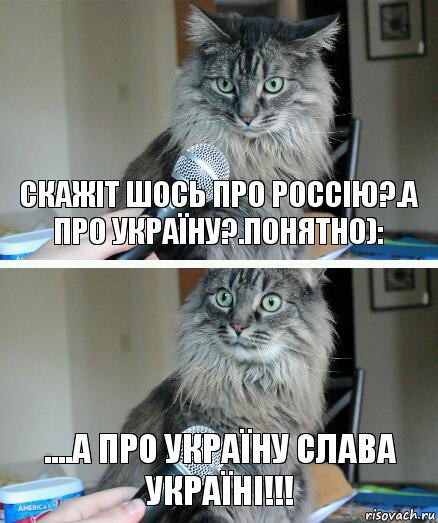 Скажіт шось про Россію?.А Про Україну?.Понятно): ....А Про Україну Слава Україні!!!, Комикс  кот с микрофоном