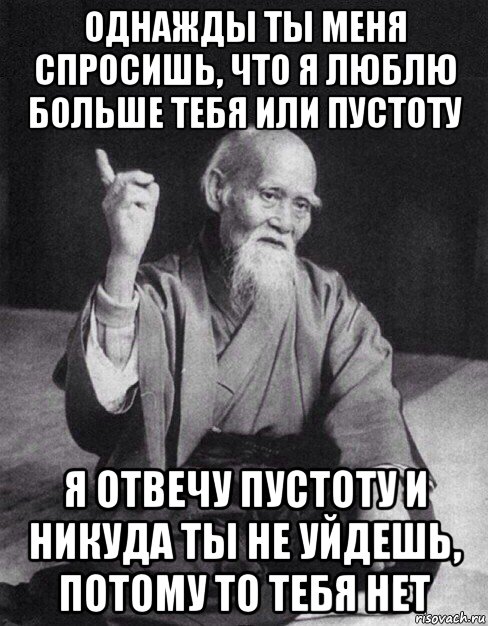 однажды ты меня спросишь, что я люблю больше тебя или пустоту я отвечу пустоту и никуда ты не уйдешь, потому то тебя нет, Мем Монах-мудрец (сэнсей)