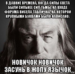 в давние времена, когда силы света были сильнее сил тьмы, на входе форума висела табличка, на которой крупными буквами было написано: новичок новичок засунь в жопу язычок