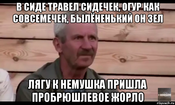 в сиде травел сидечек, огур как совсемечек, былёненький он зел лягу к немушка пришла пробрюшлевое жорло