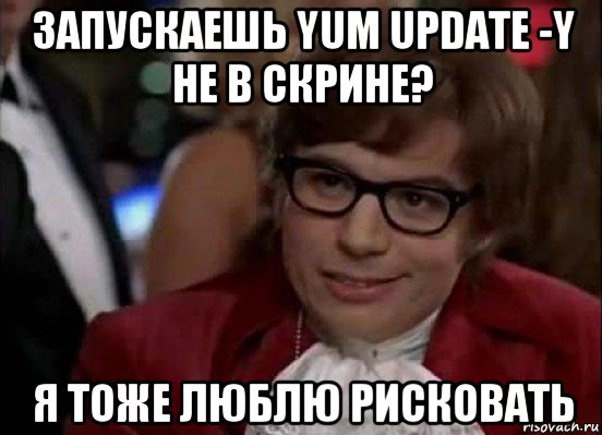 запускаешь yum update -y не в скрине? я тоже люблю рисковать