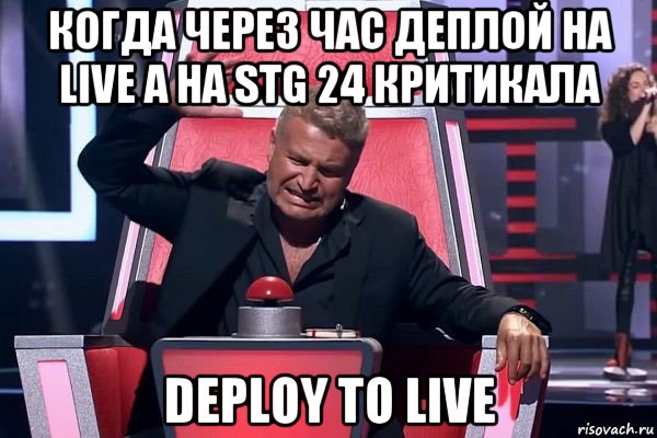 когда через час деплой на live а на stg 24 критикала deploy to live, Мем   Отчаянный Агутин