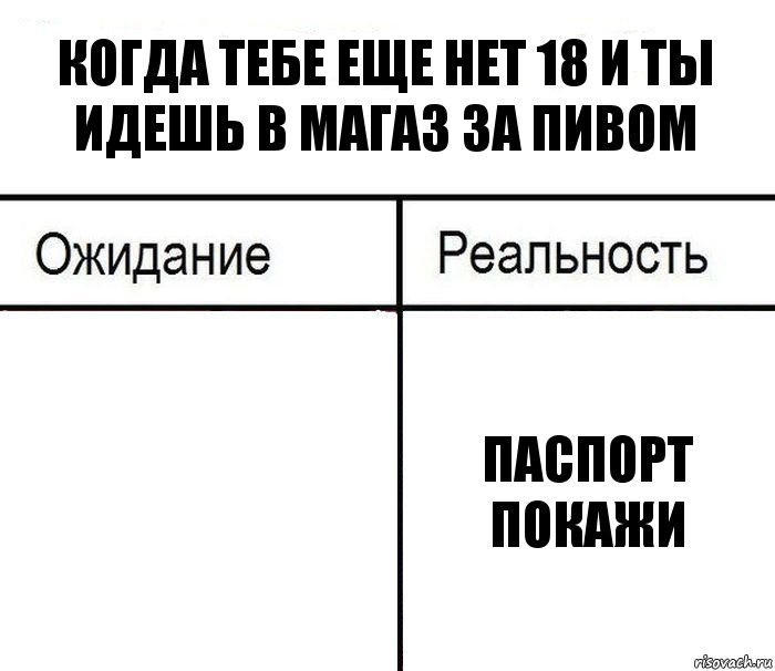 когда тебе еще нет 18 и ты идешь в магаз за пивом  паспорт покажи, Комикс  Ожидание - реальность