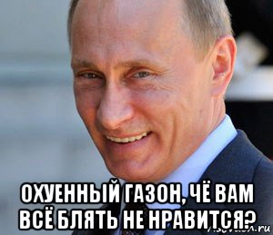  охуенный газон, чё вам всё блять не нравится?, Мем Путин смеется