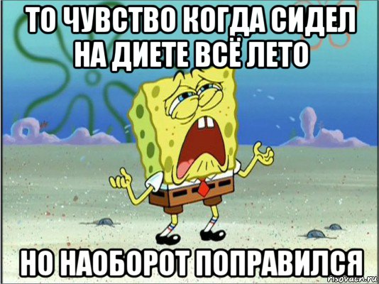 то чувство когда сидел на диете всё лето но наоборот поправился, Мем Спанч Боб плачет