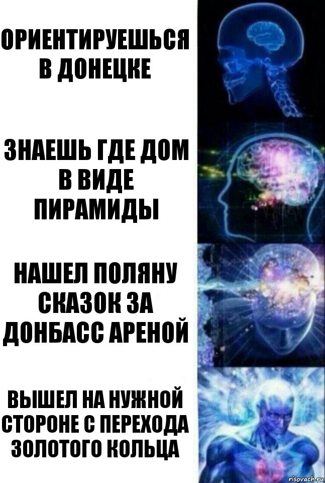 Ориентируешься в Донецке Знаешь где дом в виде пирамиды Нашел поляну сказок за донбасс ареной Вышел на нужной стороне с перехода Золотого Кольца, Комикс  Сверхразум