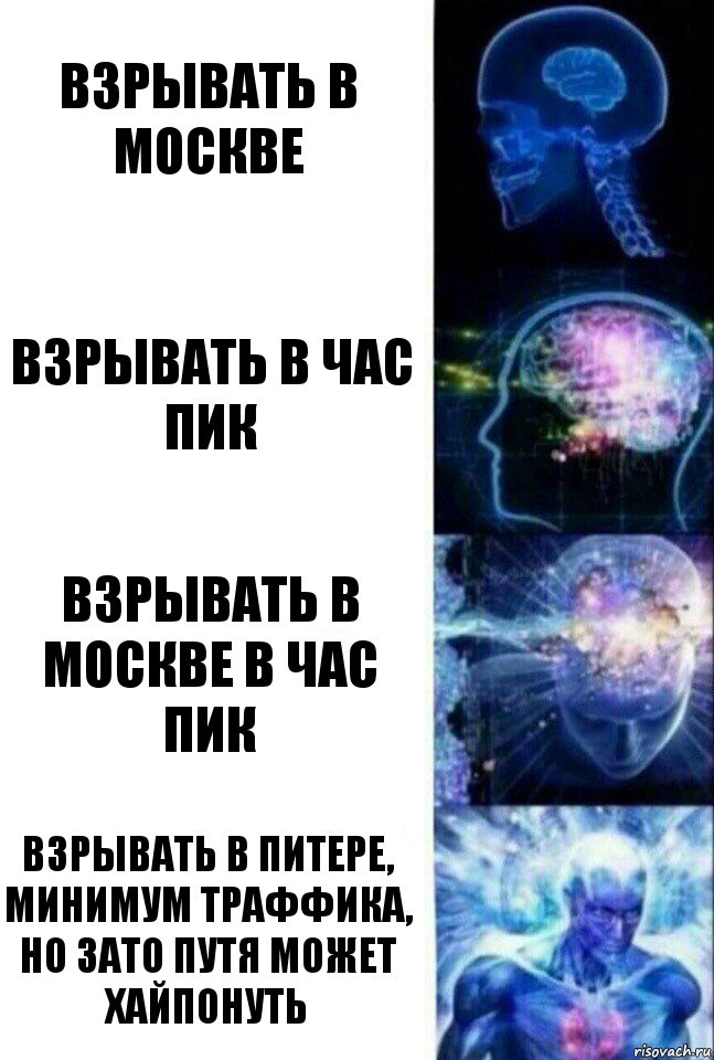 Взрывать в Москве Взрывать в Час Пик Взрывать в Москве в Час Пик Взрывать в Питере, минимум траффика, но зато путя может хайпонуть, Комикс  Сверхразум