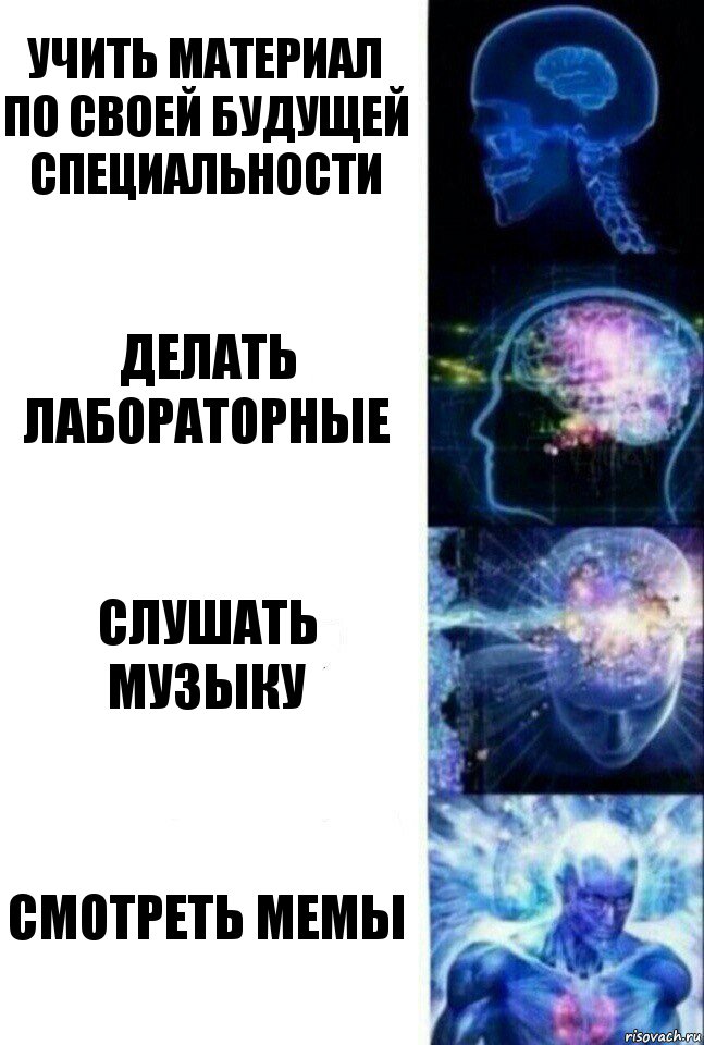 Учить материал по своей будущей специальности Делать лабораторные Слушать музыку Смотреть мемы, Комикс  Сверхразум