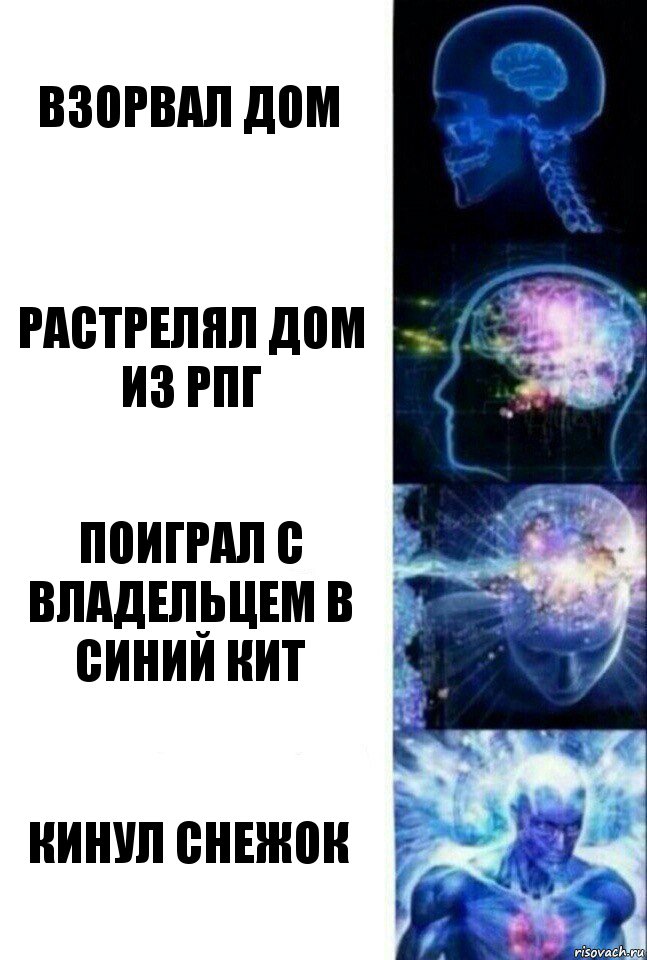 взорвал дом растрелял дом из рпг поиграл с владельцем в синий кит Кинул снежок, Комикс  Сверхразум