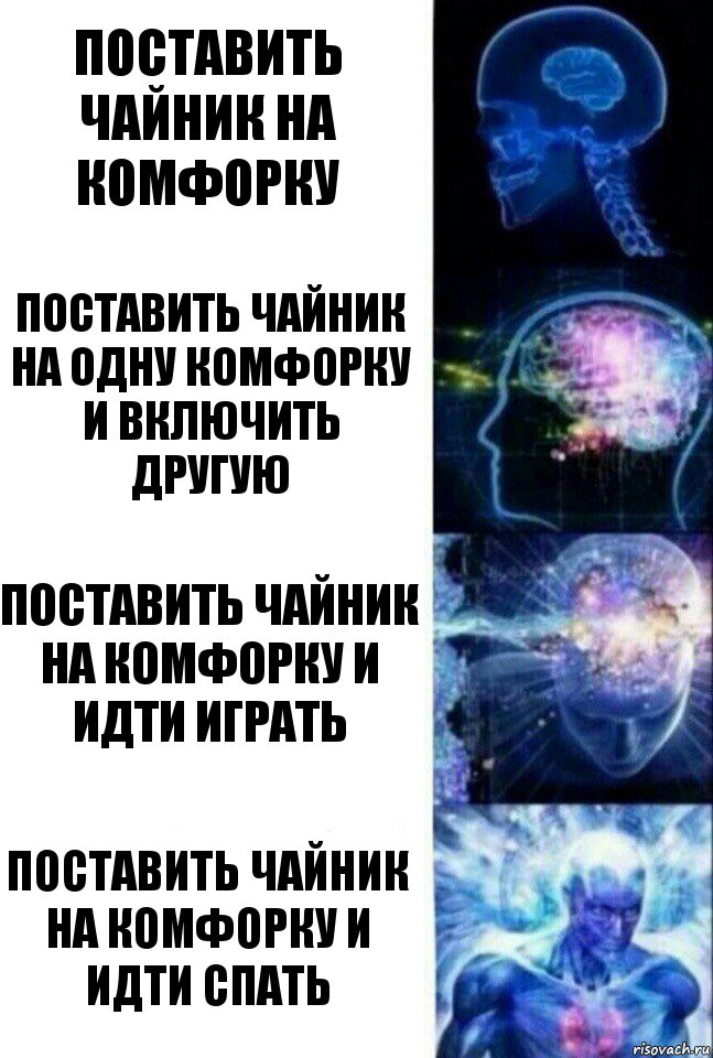 поставить чайник на комфорку поставить чайник на одну комфорку и включить другую поставить чайник на комфорку и идти играть поставить чайник на комфорку и идти спать, Комикс  Сверхразум