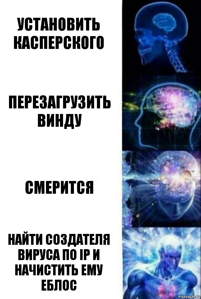 Установить Касперского Перезагрузить винду Смерится Найти создателя вируса по IP и начистить ему еблос, Комикс  Сверхразум