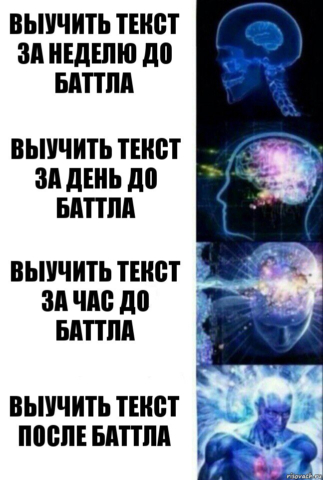 Выучить текст за неделю до баттла Выучить текст за день до баттла Выучить текст за час до баттла Выучить текст после баттла, Комикс  Сверхразум