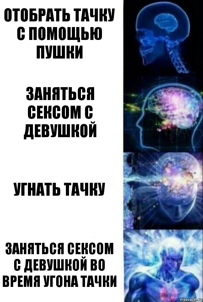 отобрать тачку с помощью пушки Заняться сексом с девушкой Угнать тачку Заняться сексом с девушкой во время угона тачки, Комикс  Сверхразум