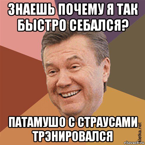 знаешь почему я так быстро себался? патамушо с страусами трэнировался