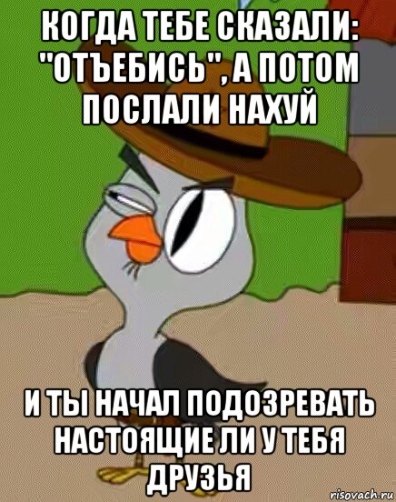 когда тебе сказали: "отъебись", а потом послали нахуй и ты начал подозревать настоящие ли у тебя друзья, Мем    Упоротая сова