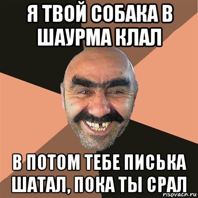 я твой собака в шаурма клал в потом тебе писька шатал, пока ты срал, Мем Я твой дом труба шатал