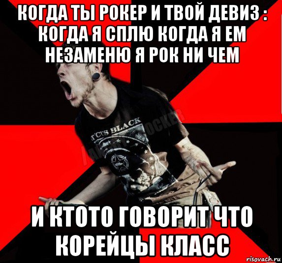 когда ты рокер и твой девиз : когда я сплю когда я ем незаменю я рок ни чем и ктото говорит что корейцы класс, Мем Агрессивный рокер