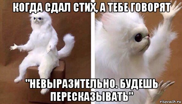 когда сдал стих, а тебе говорят "невыразительно. будешь пересказывать"