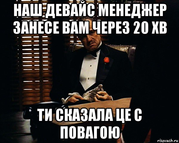 наш девайс менеджер занесе вам через 20 хв ти сказала це с повагою, Мем Дон Вито Корлеоне